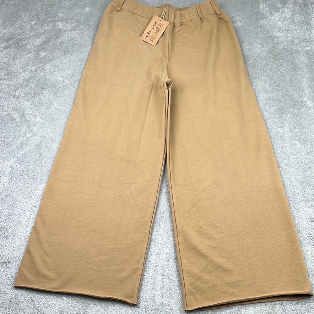 NEW The Simple Folk‎ 10 Organic Cotton Camel Tan The Wide Leg Fleece Trouser